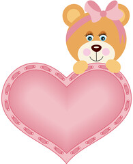 Cute baby girl teddy bear with pink heart