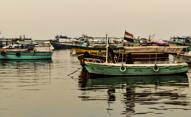 Fototapeta na wymiar Fishing boats at Bahary, Alexandria, Egypt. 