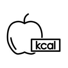 Apple with kcal sign flat icon. Pictogram for web. Line stroke. Isolated on white background. Vector eps10