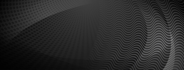 Abstract background made of curves and halftone dots in black and gray colors