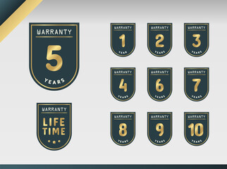 1, 2, 3, 4, 5, 6, 7, 8, 9, 10 years and lifetime warranty label set. Vector Design Illustration.