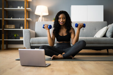 Fototapeta na wymiar Online TV Home Fitness Workout