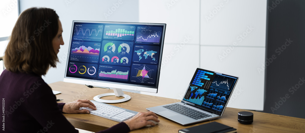 Poster kpi marketing dashboard on computer