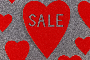 Large Red Heart Sale On Silver Background