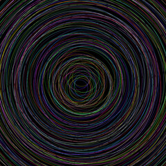 Abstract illustration of various color circles on black background