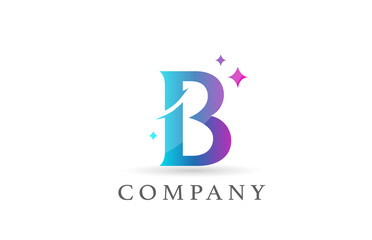 B pink blue gradient alphabet letter logo for business and company. Creative lettering and corporate identity. Branding design