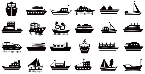 Ship icons set,  symbol of boat illustration vector.  ships   silhouette in white background