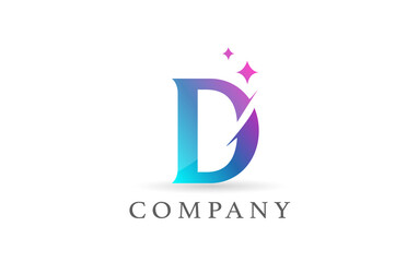 D pink blue gradient alphabet letter logo for business and company. Creative lettering and corporate identity. Branding design