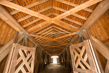 Inside the Comstock Covered Bridge in Colchester, Connecticut.