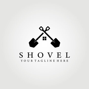 mining logo, shovel, scoop, miner house vector illustration design graphic, template