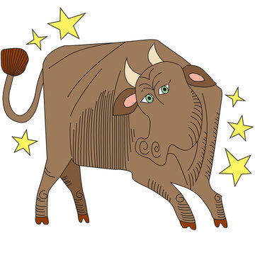 Taurus zodiac sign drawn in comic style on a white background. Vector illustration