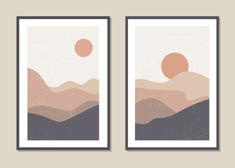 Wall art landscape of desert dunes. Abstract landscape design for covers, posters, prints, wall art in minimalism style. Vector.