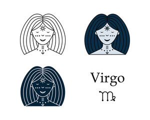 Vector illustration of a zodiac sign Virgo. Line art, simple style. Astrology.