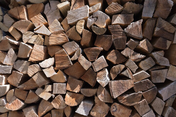 Stack of firewood in the sun