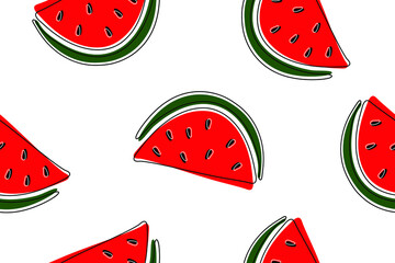 Watermelon slice seamless pattern on the white background. Modern trendy repeat pattern with watermelon.Vector illustration.