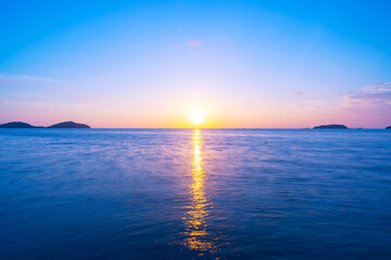 Beautiful sunset or sunrise over the ocean in Long exposure image Amazing light of nature landscape