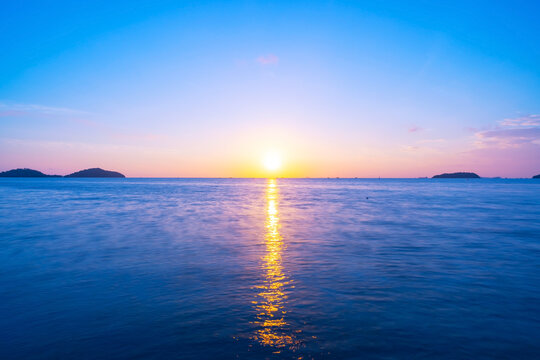 Beautiful sunset or sunrise over the ocean in Long exposure image Amazing light of nature landscape