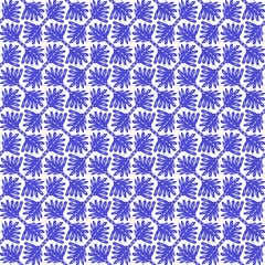 Fototapeta premium Azure blue white floral linen texture. Seamless textile effect background. Weathered doodle flower dye pattern. Coastal cottage beach home decor. Modern sea life marine fashion repeat cotton cloth. 