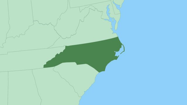Map of North Carolina with pin of country capital. North Carolina Map with neighboring countries in green color.
