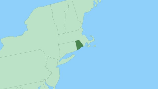 Map of Rhode Island with pin of country capital. Rhode Island Map with neighboring countries in green color.
