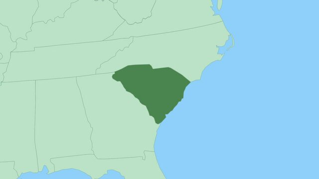 Map of South Carolina with pin of country capital. South Carolina Map with neighboring countries in green color.
