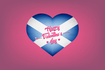 Heart with Scottish national flag colors. Flag of Scotland in the form of a heart made on an isolated background. Design pattern for greeting card on an Valentines day. Vector illustration