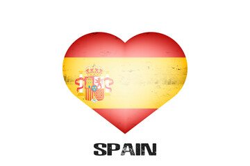 Heart with Spanish national flag colors. Flag of Spain in the form of a heart made on an isolated background. Design pattern for greeting card on an Valentines day. Vector illustration