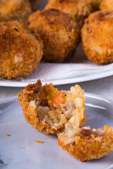 Seafood Korokke or Japanese potato croquettes  are made from mashed potato mixed with ground beef and carrots then deep fried