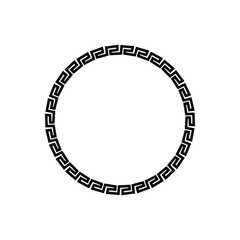 Black and white circular frame with Ancient Greek ornament pattern vector. Template for printing cards, invitations, books, for textiles, engraving, wooden furniture, forging.  Vector illustration