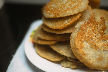 Potato pancakes or latke traditional homemade fried vegetable food recipe. Healthy organic vegan food