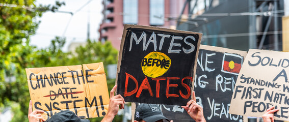 Protest signs at an 'Invasion Day