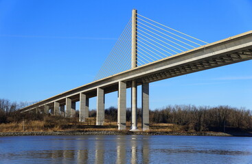 The view of William V Roth Bridge above the Chesapeake Canal near Middletown, Delaware, U.S