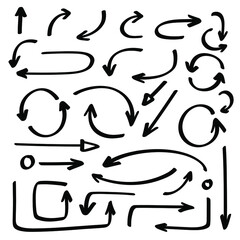 Set of hand-drawn arrows, simple doodle symbol.