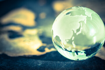 Global business investment image. Close up of Crystal Globe