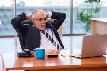 Old businessman employee working in the office