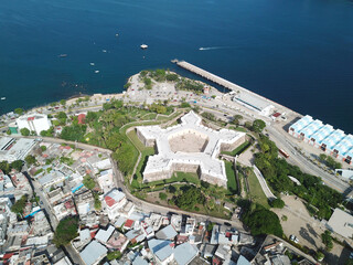 Aerial view of Fort San Diego and the maritime terminal in Acapulco