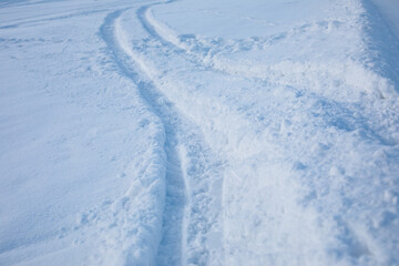 Tracks in fresh snow.Winter image.High quality photo