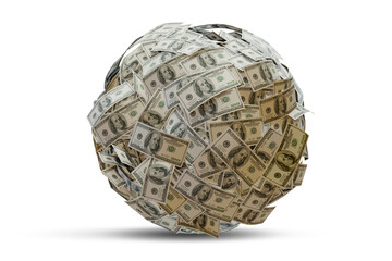 Dollar ball with 100-dollar banknotes - 3d rendering