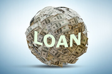 Dollar ball in debt loan concept - 3d rendering
