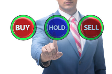 Concept of commercial choices between buying holding and selling