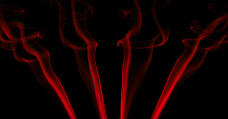 collection swirling movement of red smoke group, abstract line Isolated on black background