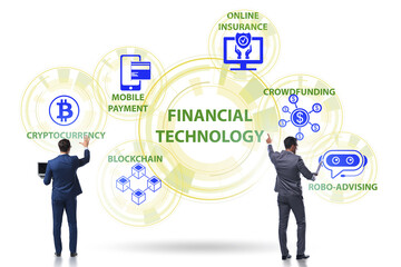 Financial technology concept with businessman pressing button