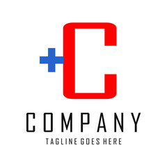 blue and red letter plus C logo design