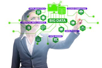 Big data concept with businesswoman pressing virtual button