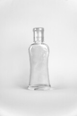 Empty bottle of antibacterial hand sanitizer in white background. Empty flip top bottle, coronavirus hand sanitizer.