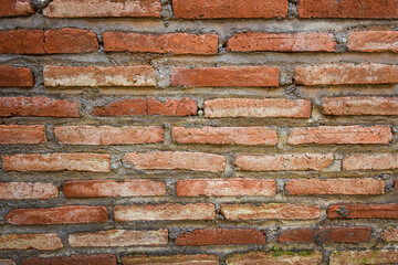 Red grunge brick wall, abstract background texture with old dirty and vintage style pattern