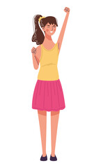 beautiful young woman happy with hand up character