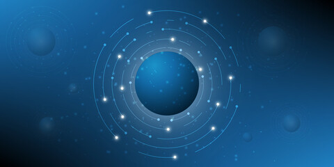  Abstract blue technology background.Digital hi-tech with circle and particles design.Vector illustration.Eps10