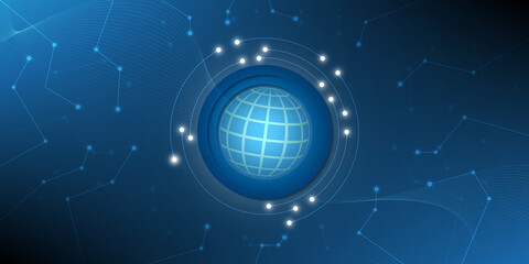  Digital blue technology background with globe and wave line world connection concept.Vector illustration.Eps10