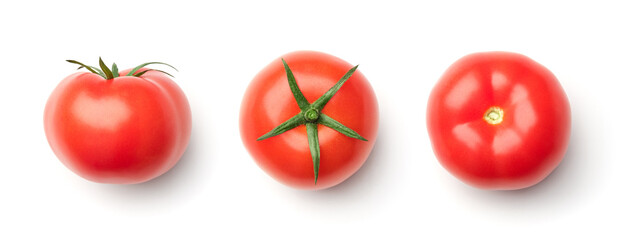 Collection of red tomatoes isolated on white background
